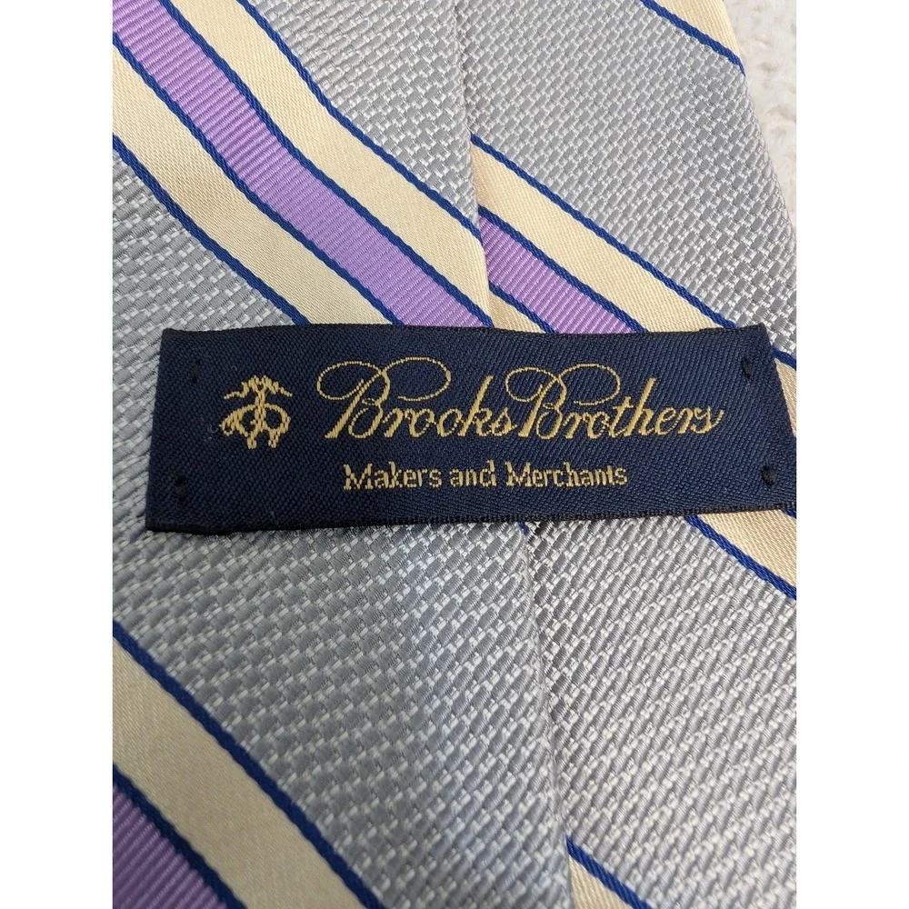 VTG Brooks‎ Brothers Tie Mens Necktie Purple Silver Makers Striped Silk USA MADE